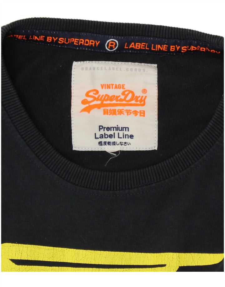 SUPERDRY Mens Graphic T-Shirt Top Medium Navy Blue Cotton
