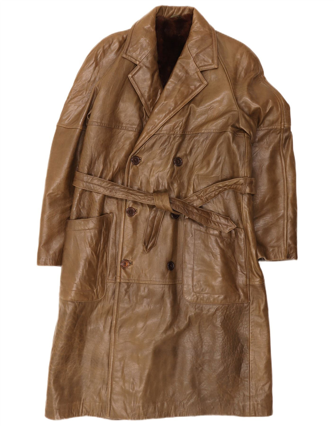 Vintage Mens Sherpa Double Breasted Leather Coat IT 48 Medium Brown
