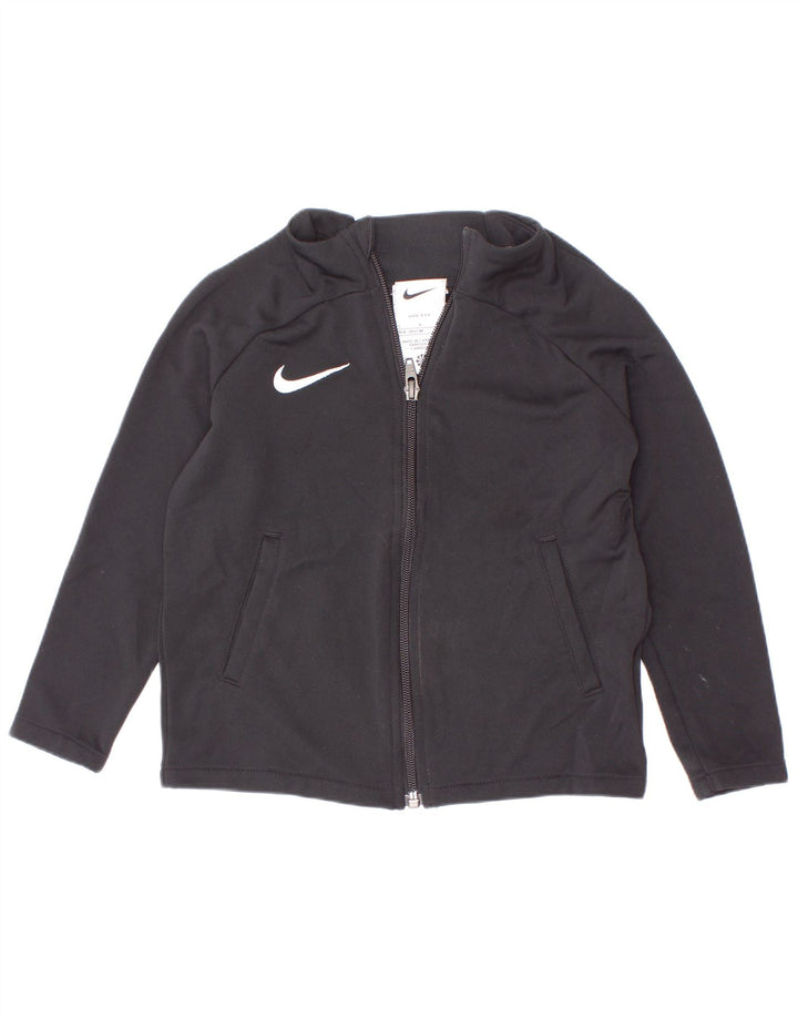 Nike Girls Dri Fit Tracksuit Top Jacket 4-5 Years Small Black Polyester
