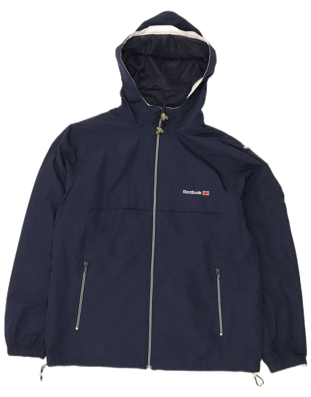 Reebok Womens Hooded Rain Jacket UK 12 Medium Navy Blue Polyester