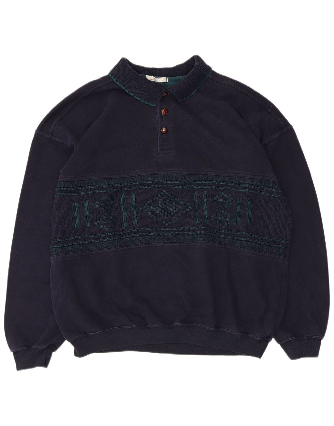 Marks & Spencer Mens Sweatshirt Jumper Large Navy Blue Argyle/Diamond