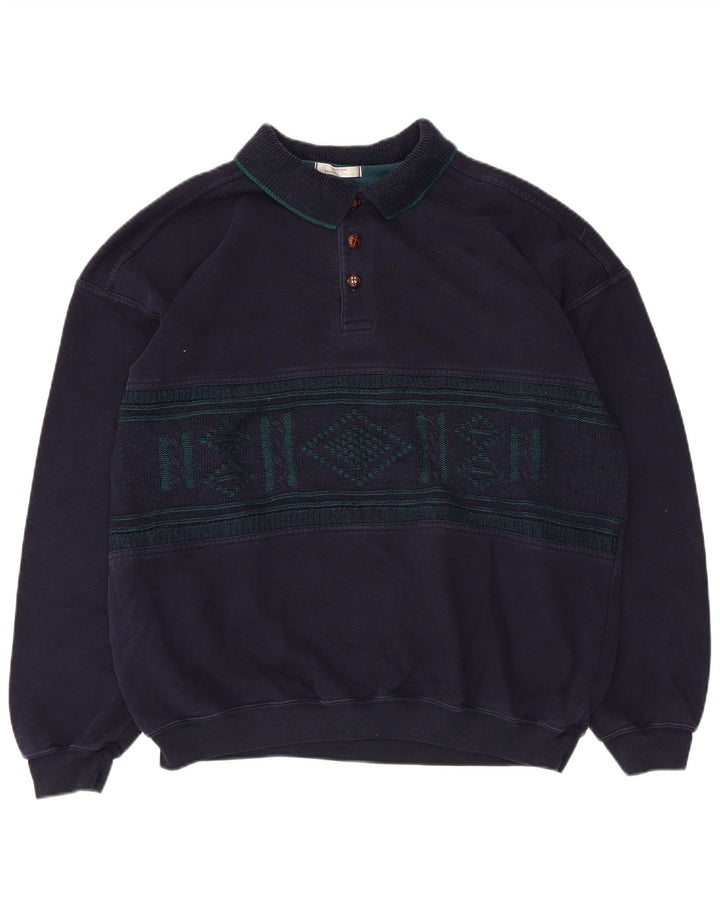 Marks & Spencer Mens Sweatshirt Jumper Large Navy Blue Argyle/Diamond