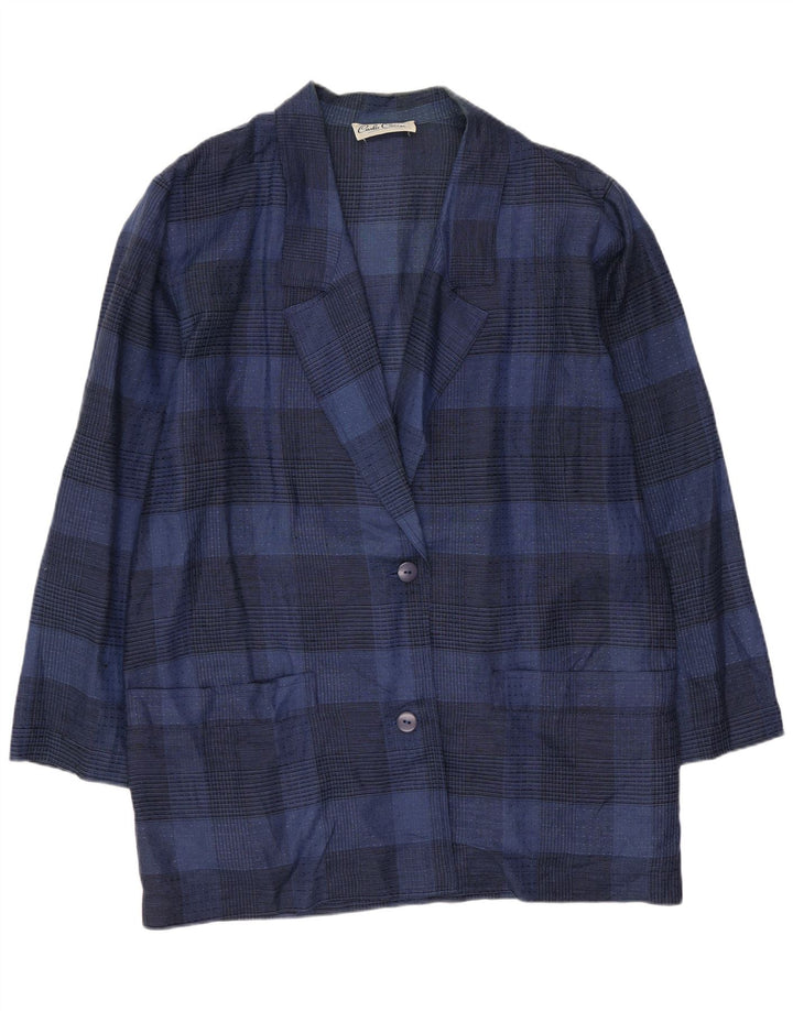 Carla Carini Womens Longline Blazer Jacket UK 14 Medium Navy Blue Check