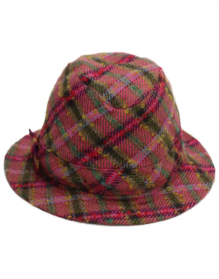 TED BAKER Womens Bucket Hat One Size Pink Plaid Wool Classic