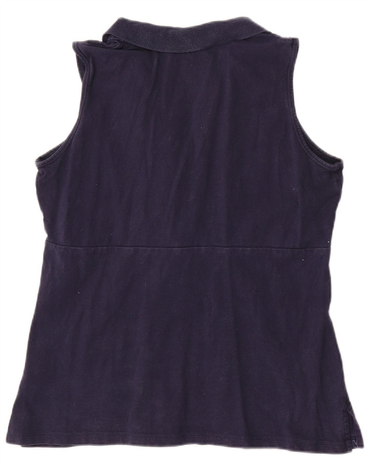 Eddie Bauer Womens Sleeveless Blouse Top UK 14 Large Navy Blue Cotton