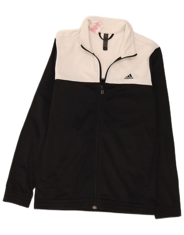Adidas Boys Tracksuit Top Jacket 13-14 Years Black Colourblock Polyester