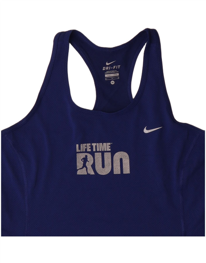 Nike Womens Dri Fit Graphic Vest Top UK 12 Medium Blue Polyester