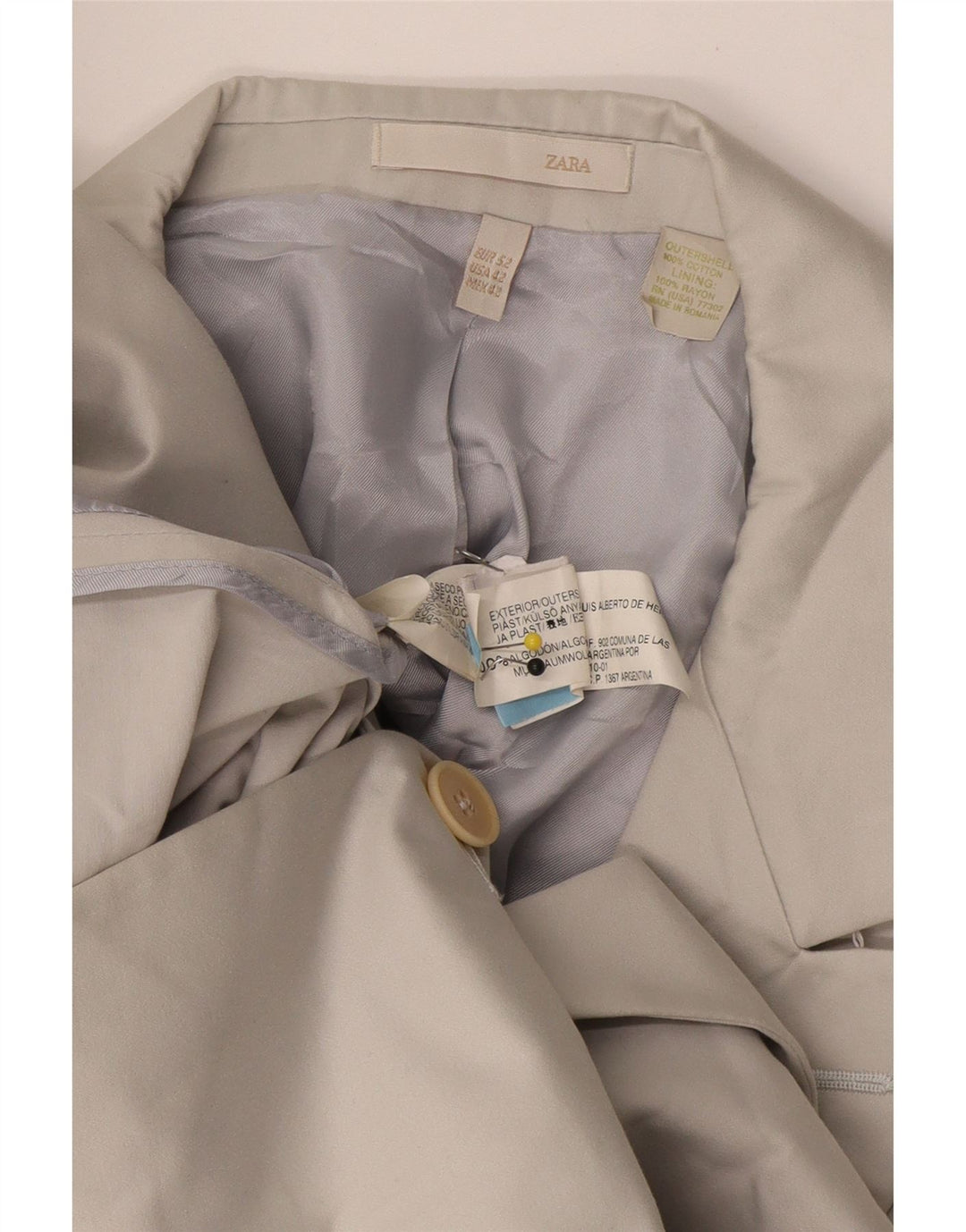 Zara Mens 2 Button Blazer Jacket EU 52 Large Beige Cotton