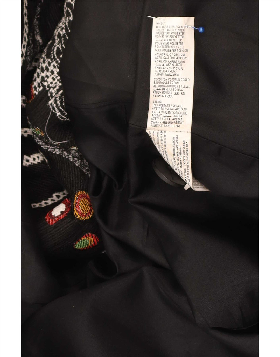 Desigual Womens Abstract Pattern Overcoat EU 46 XL Black Floral Polyester