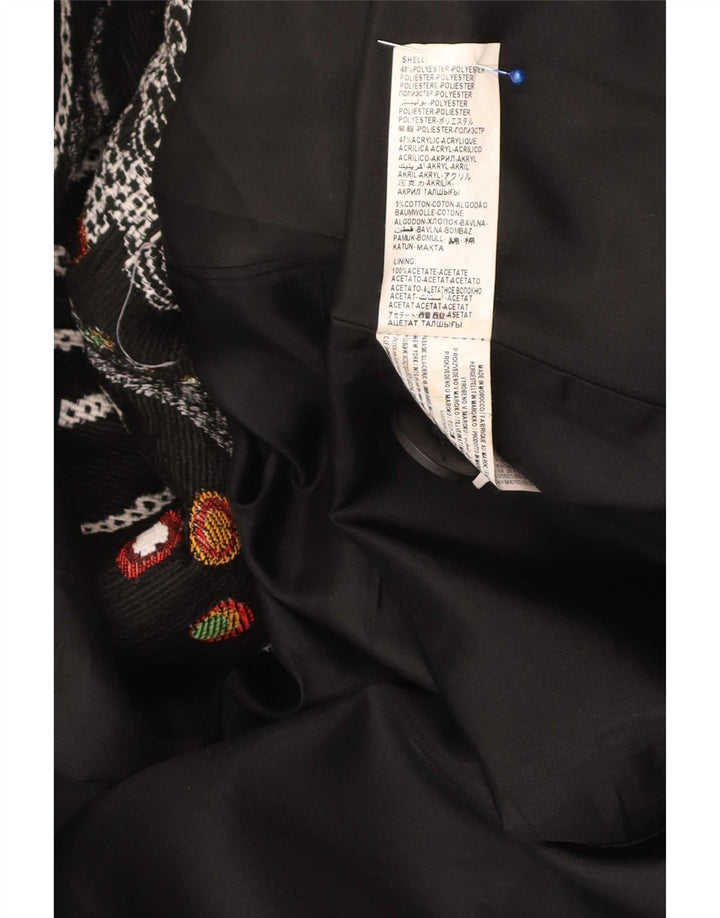 Desigual Womens Abstract Pattern Overcoat EU 46 XL Black Floral Polyester