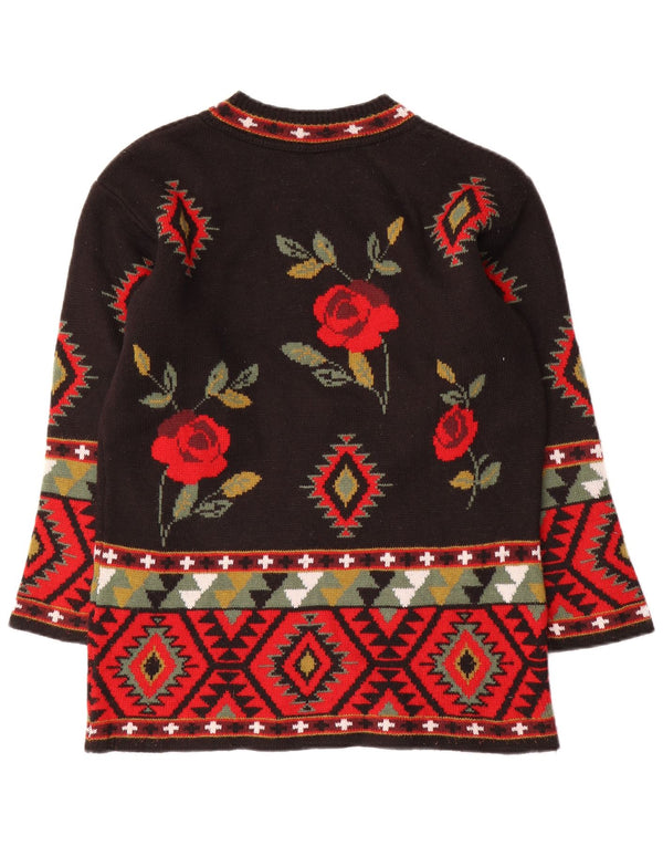 KOOKAI Womens Crew Neck Jumper Sweater UK 14 Medium Black Floral Wool