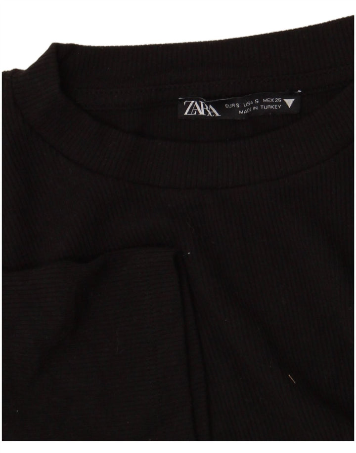 Zara Womens Crop Blouse Top UK 8 Small Black