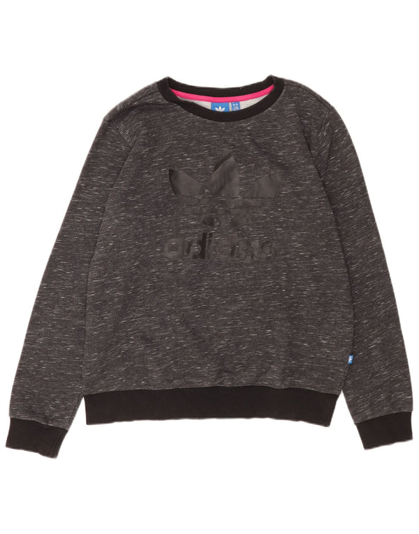 Adidas Womens Graphic Sweatshirt Jumper UK 14 Medium Grey Flecked Cotton