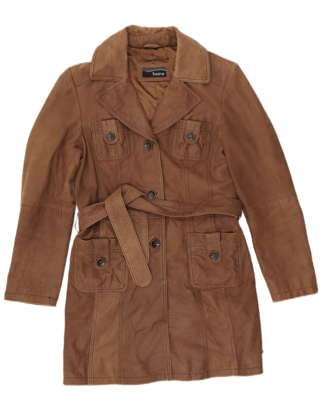 HEINE Womens Leather Coat IT 38 XS Brown Leather