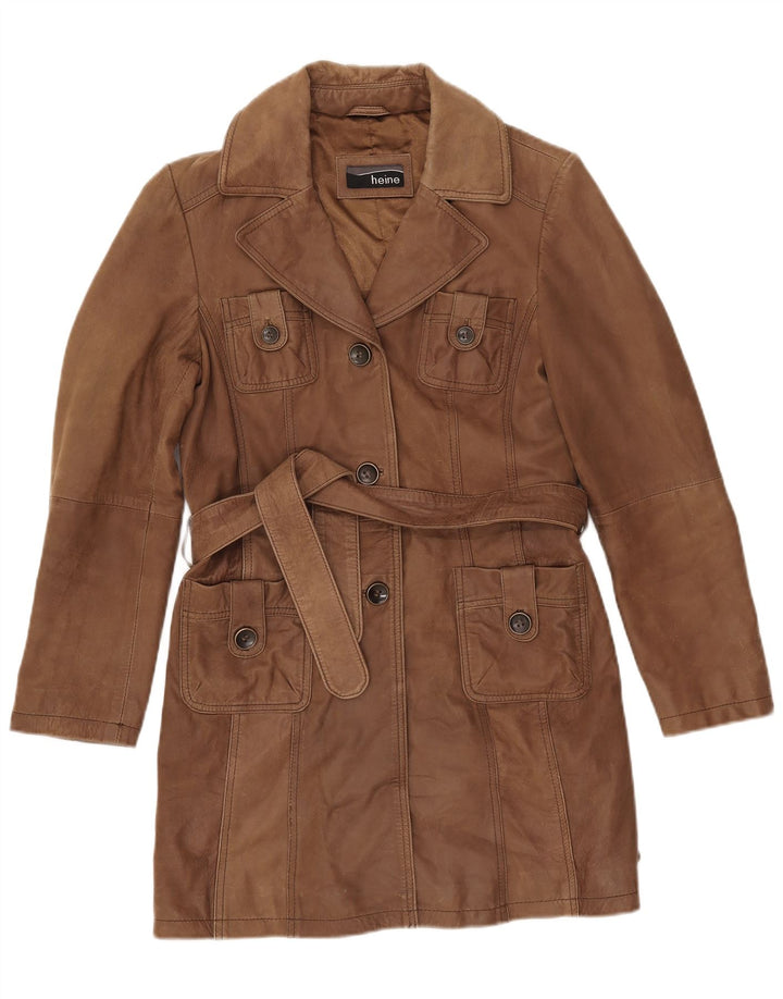 HEINE Womens Leather Coat IT 38 XS Brown Leather