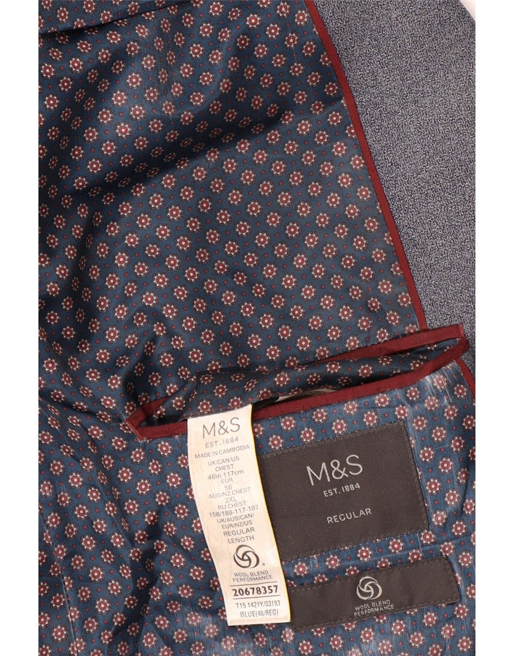 Marks & Spencer Mens 2 Button Regular Fit Blazer Jacket UK 46 XL Navy Blue