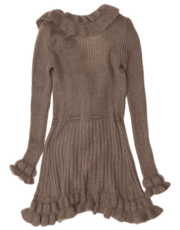 Northland Womens Longline Ruffle Front Cardigan Sweater UK 8 Small Grey