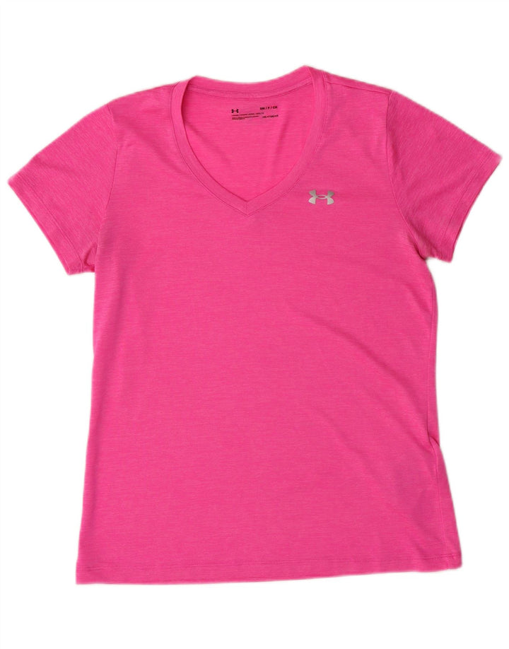 UNDER ARMOUR Womens Heat Gear T-Shirt Top UK 10 Small Pink Polyester