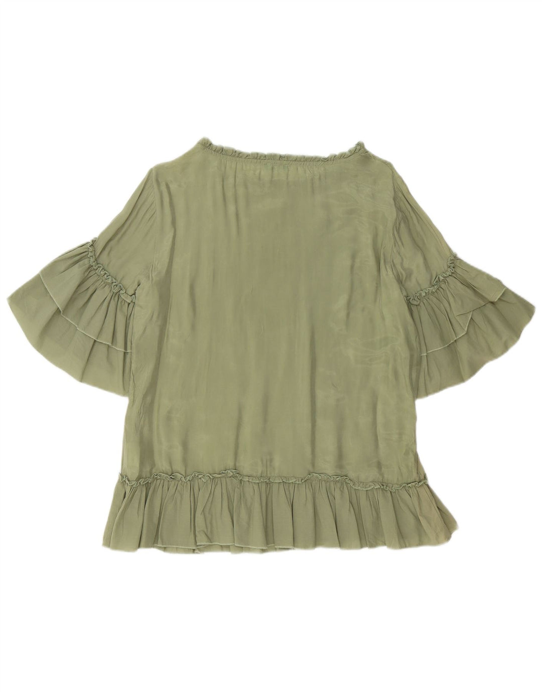 BENETTON Womens Oversized Blouse Top UK 10 Small Green Cupro
