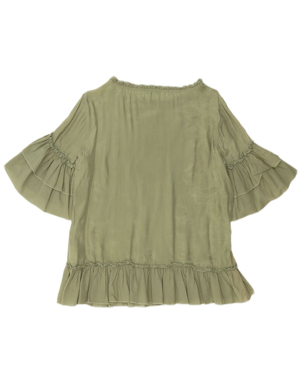 BENETTON Womens Oversized Blouse Top UK 10 Small Green Cupro