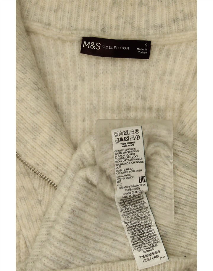 MARKS & SPENCER Womens Oversized Zip Neck Jumper Sweater UK 10 Small Beige Vintage Marks & Spencer and Second-Hand Marks & Spencer from Messina Hembry 