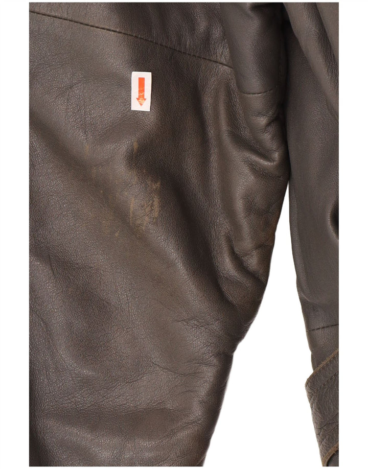 DRESSCO Mens Leather Coat IT 54 2XL Grey Leather