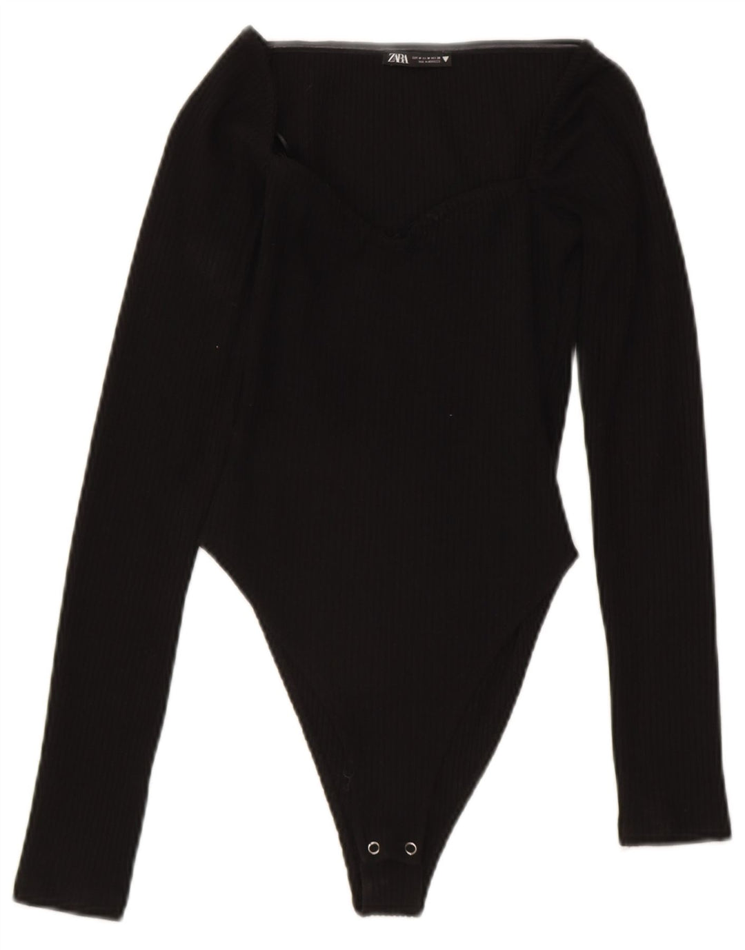 ZARA Womens Long Sleeve Bodysuit UK 12 Medium Black Cotton