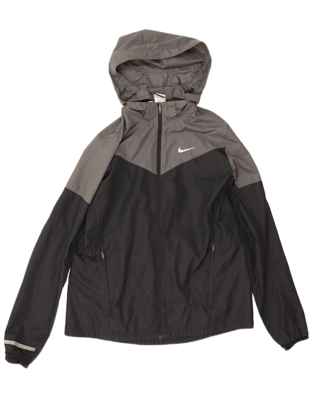 Nike Womens Hooded Rain Jacket UK 16 Large Grey Colourblock Polyester