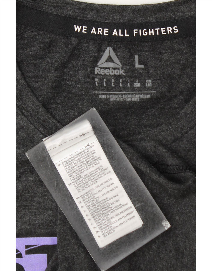 Reebok Mens Graphic T-Shirt Top Large Grey Polyester