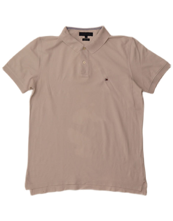 TOMMY HILFIGER Mens Regular Fit Polo Shirt Large White Cotton