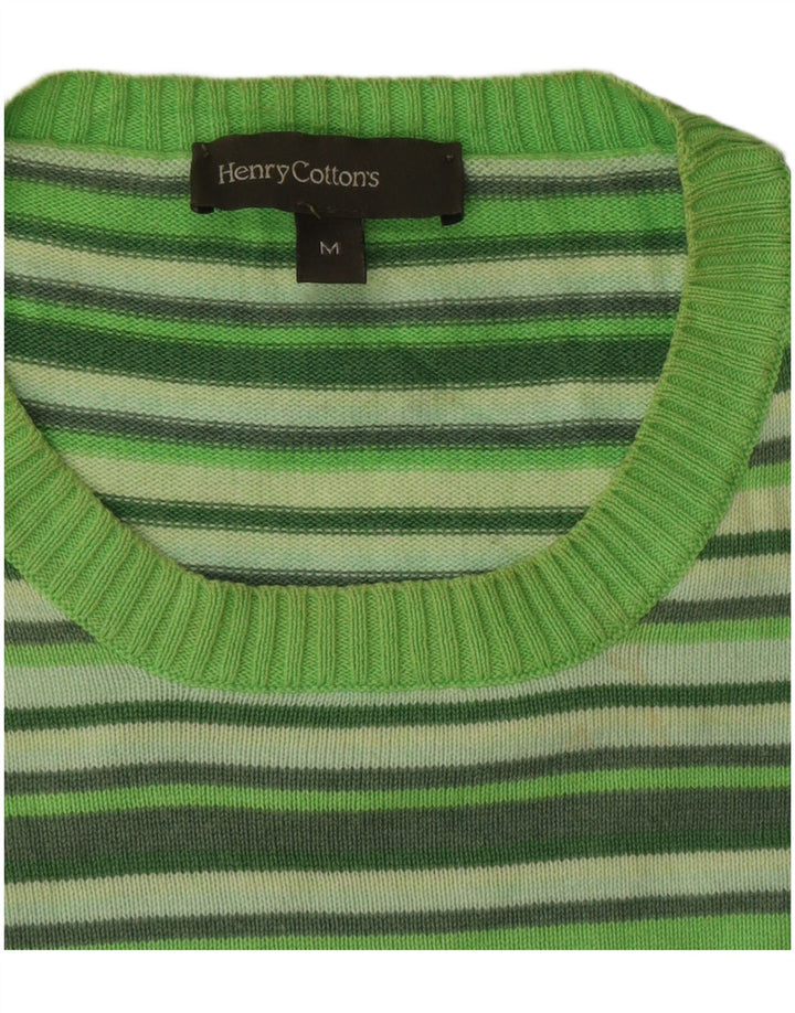 Henry Cottons Mens Crew Neck Jumper Sweater Medium Green Striped