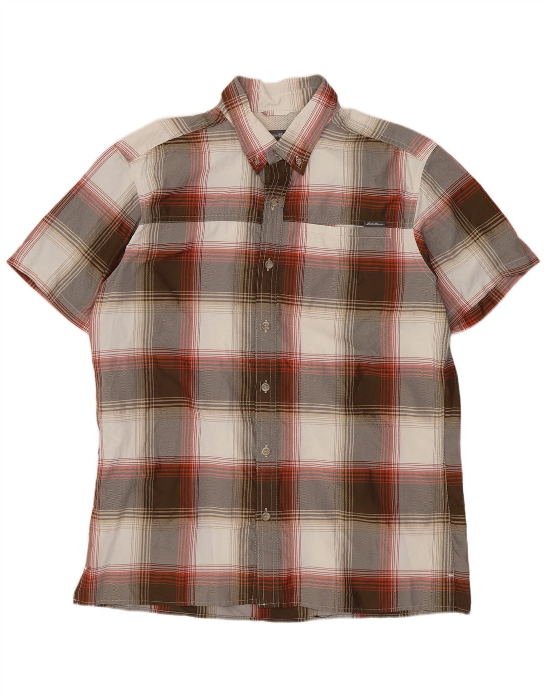 Eddie Bauer Mens Short Sleeve Shirt Medium Grey Check Polyester