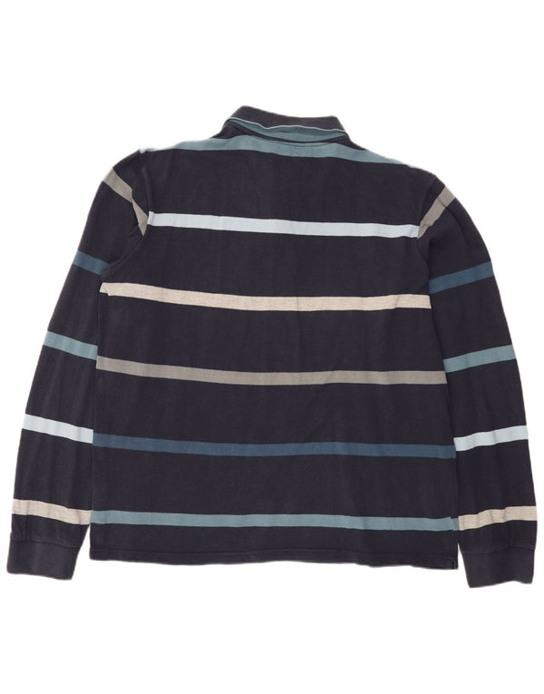Kappa Mens Long Sleeve Polo Shirt 2XL Navy Blue Striped Cotton