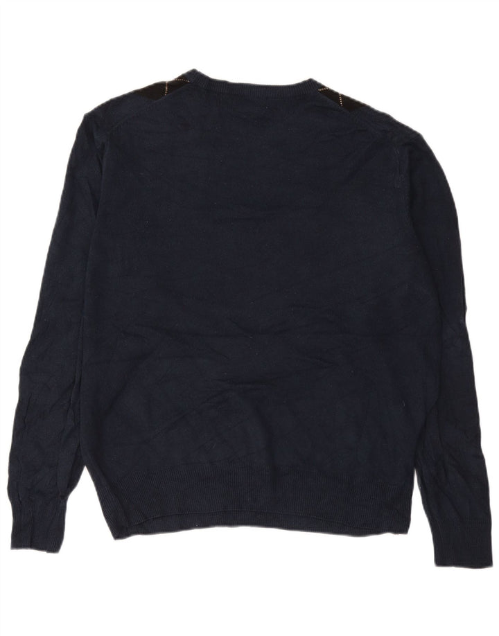 DOCKERS Mens Crew Neck Jumper Sweater Large Navy Blue Argyle/Diamond