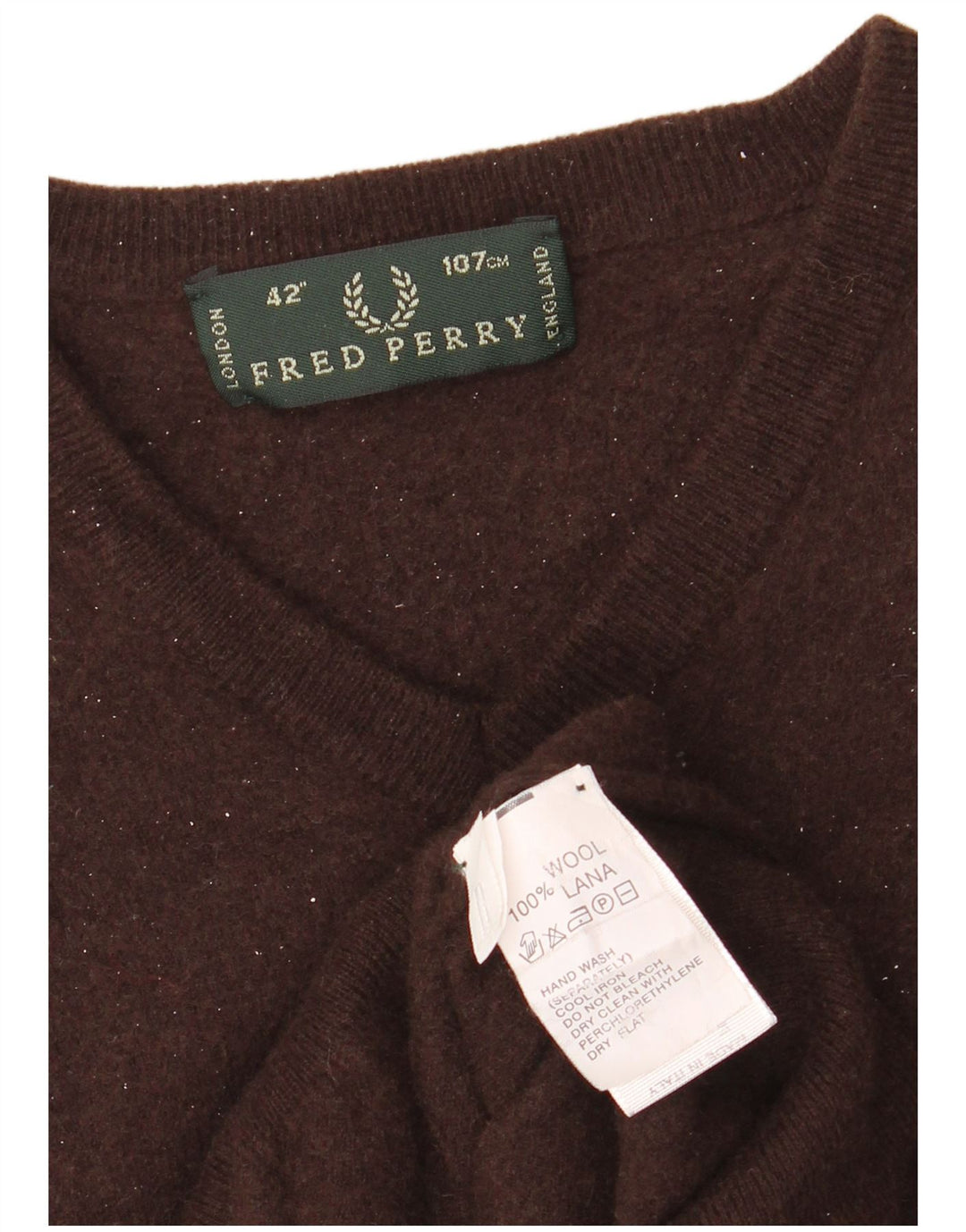 FRED PERRY Womens V-Neck Jumper Sweater Medium Brown Wool