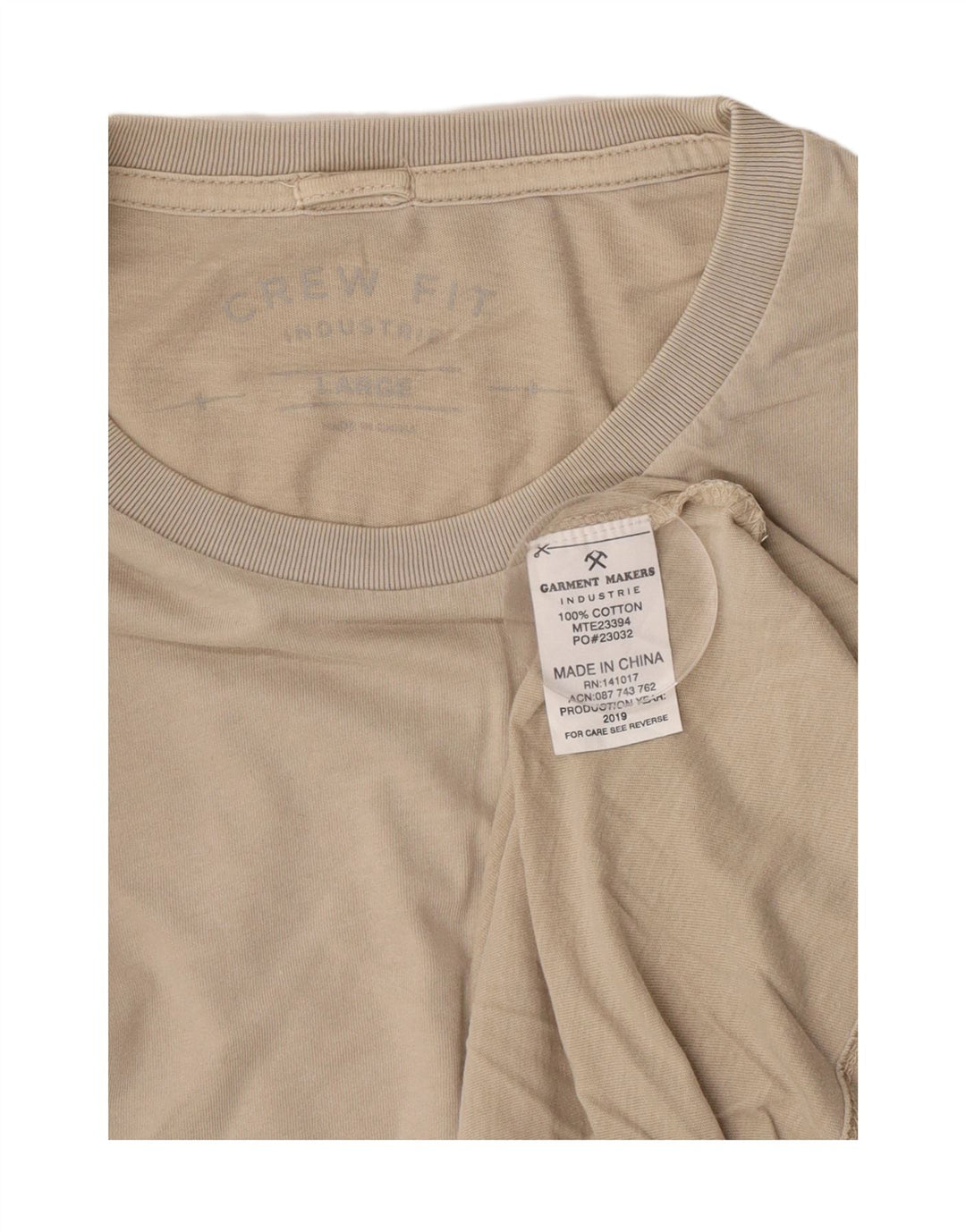 Vintage Mens T-Shirt Top Large Beige Cotton