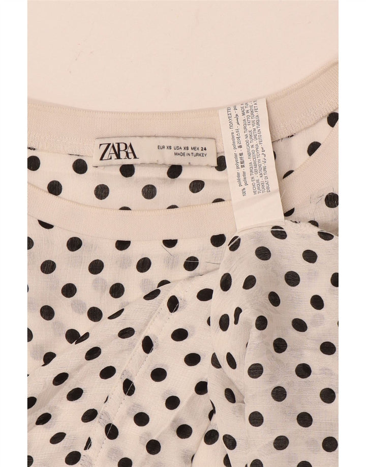 Zara Womens Oversized Blouse Top UK 6 XS White Polka Dot Polyester