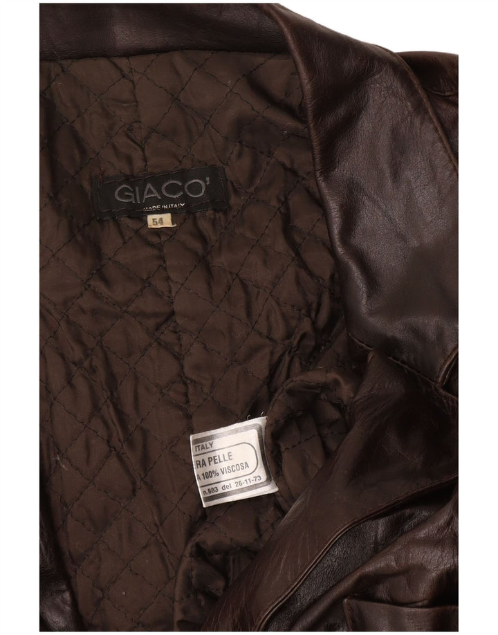 VINTAGE Mens Leather Coat IT 54 2XL Brown Leather