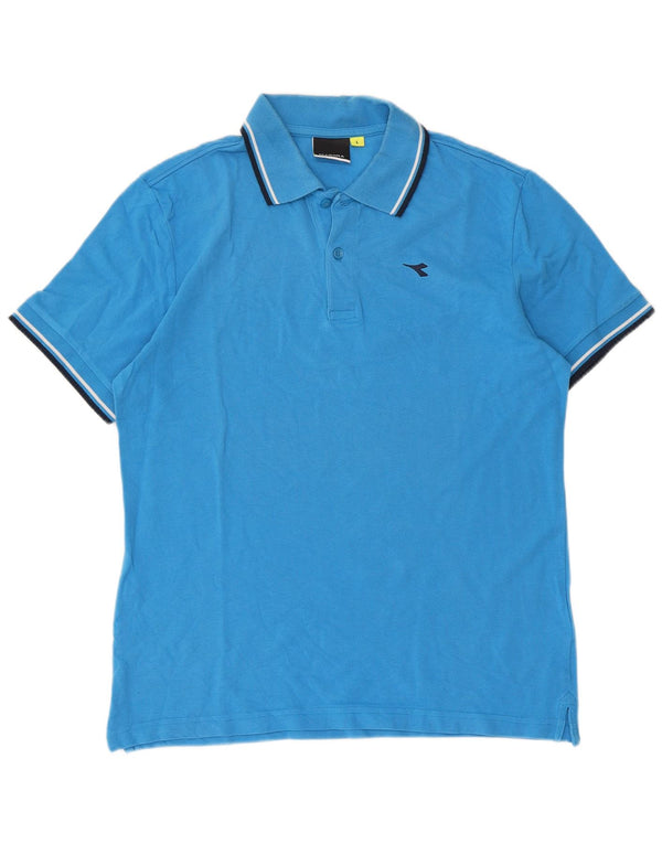 Diadora Mens Polo Shirt Large Blue Striped Cotton