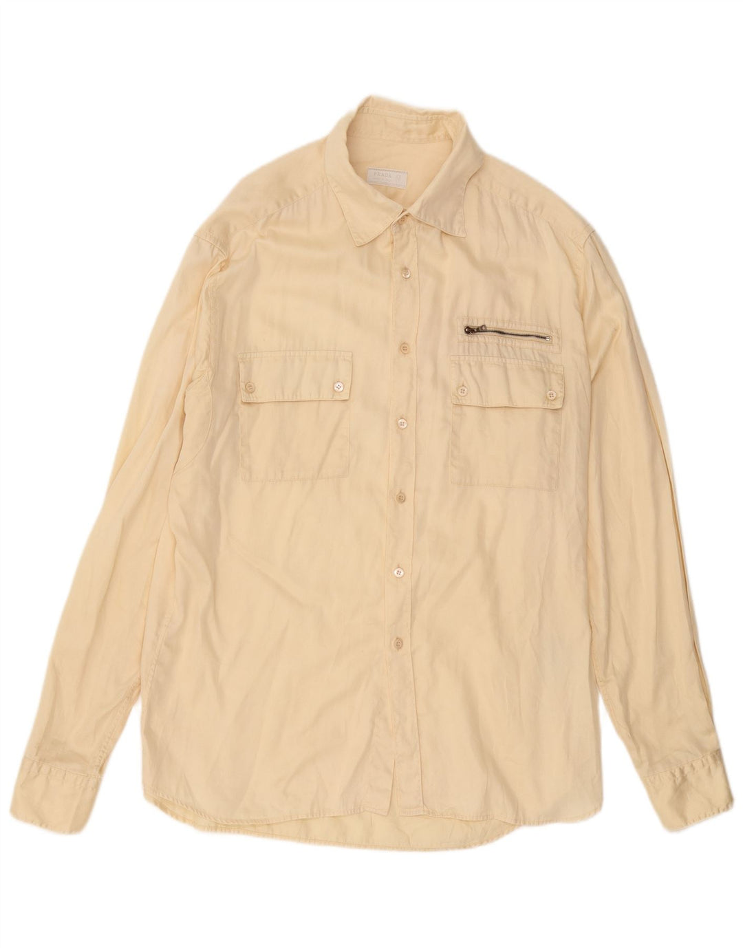 PRADA Mens Shirt Size 43 17 XL Yellow Cotton