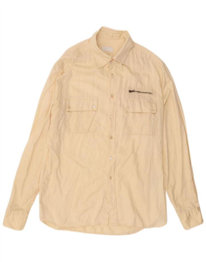 PRADA Mens Shirt Size 43 17 XL Yellow Cotton