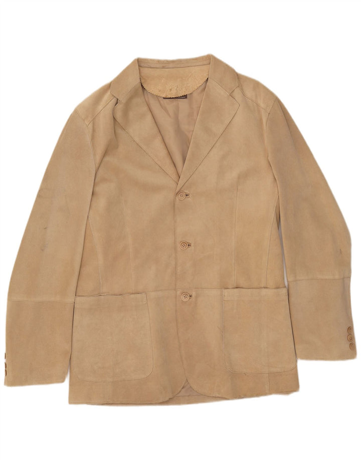 J.J.Scott Mens 3 Button Suede Blazer Jacket IT 52 XL Beige Leather