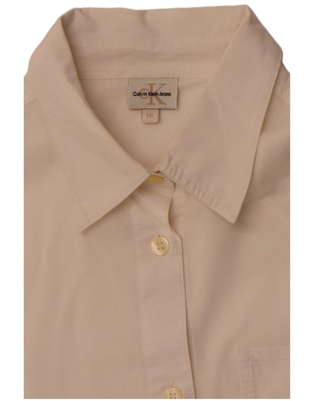 CALVIN KLEIN JEANS Womens 3/4 Sleeve Shirt UK 16 Large Off White