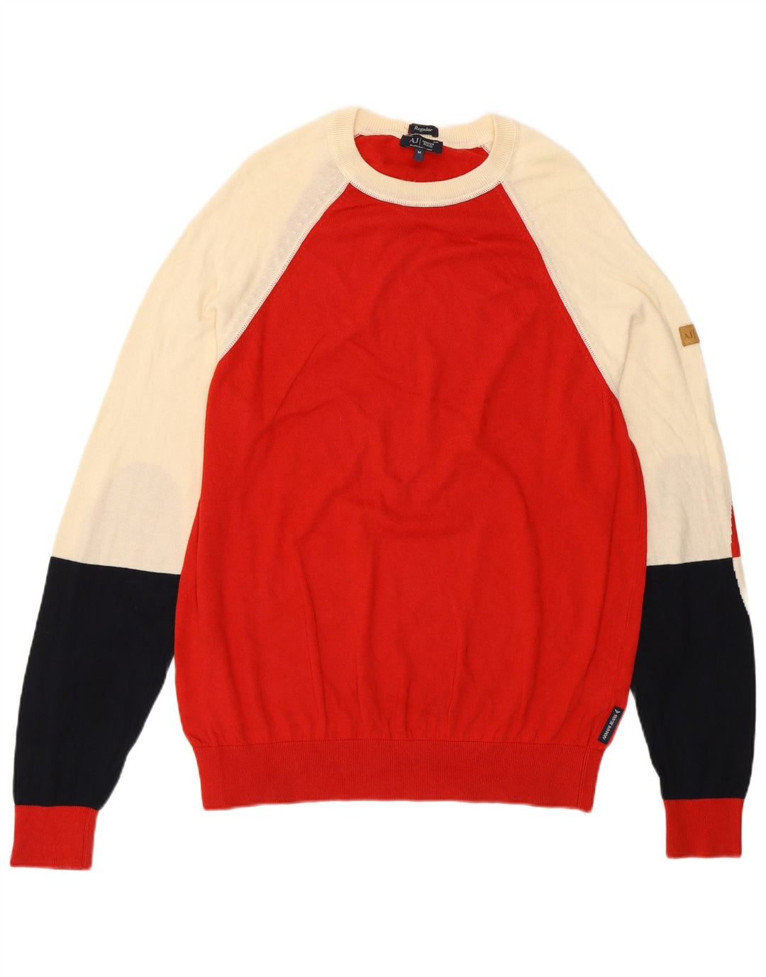 Armani Jeans Mens Boat Neck Jumper Sweater Medium Red Colourblock