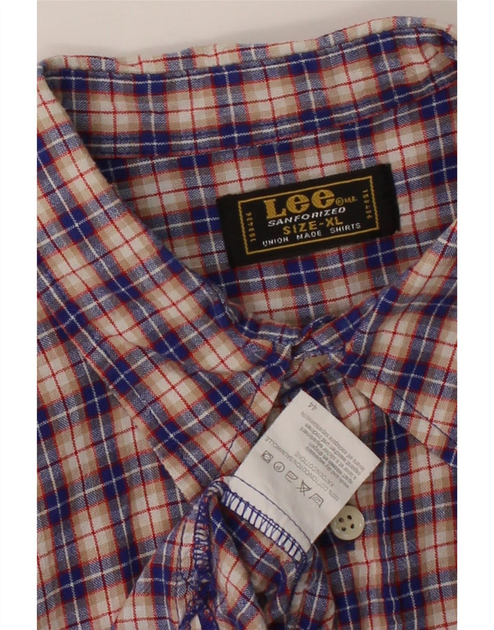 LEE Mens Short Sleeve Shirt Size 44 XL Blue Check Cotton Vintage Lee and Second-Hand Lee from Messina Hembry 