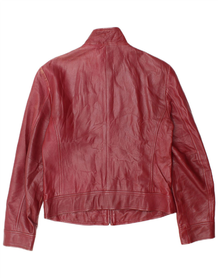 Benetton Womens Crop Leather Jacket IT 46 Large Burgundy Leather