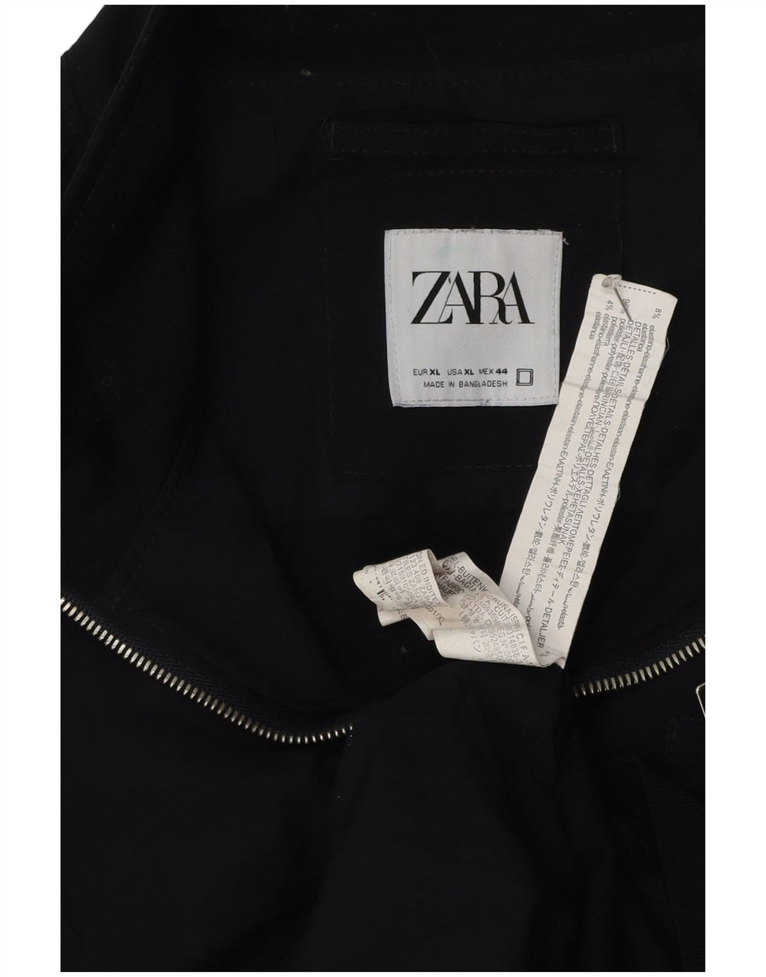 Zara Mens Bomber Jacket UK 42 XL Black Polyester