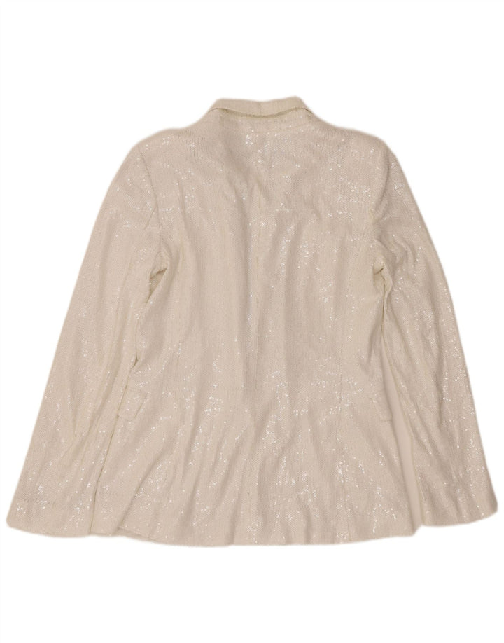 Zara Womens 1 Button Sequin Blazer Jacket UK 10 Small White