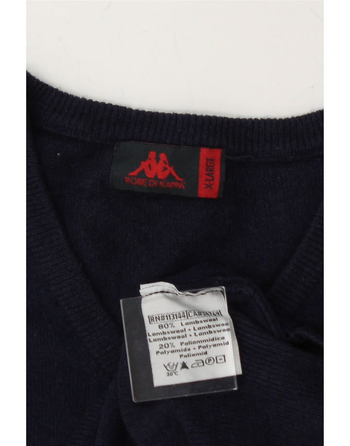 KAPPA Mens V-Neck Jumper Sweater XL Navy Blue Wool Vintage Kappa and Second-Hand Kappa from Messina Hembry 