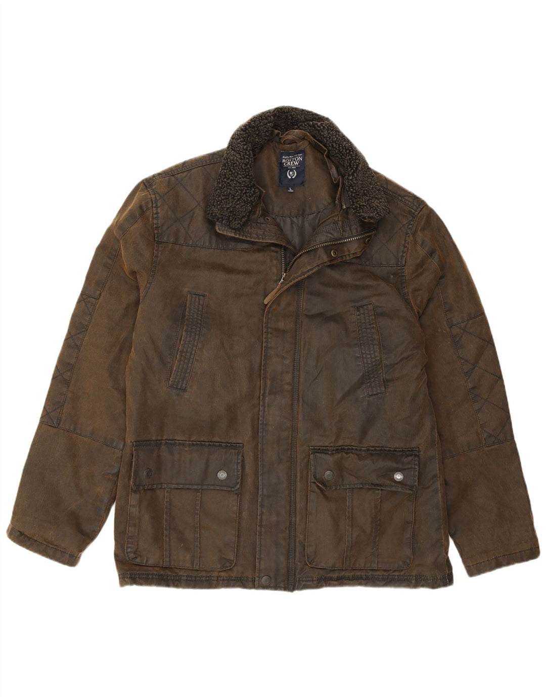 BOSTON CREW Mens Waxed Cotton Jacket UK 40 Large Khaki Cotton